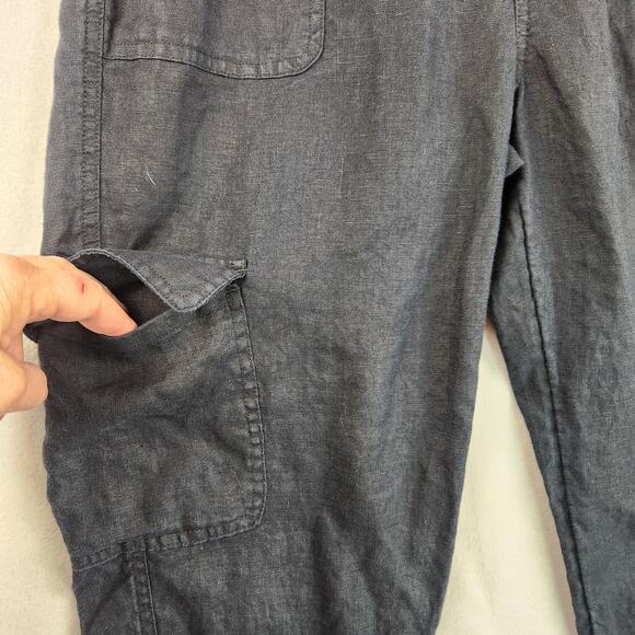 Nicole Miller Women's 100% Linen Cargo Jogger Pants Women’s SZ M Navy  EUC - Picture 7 of 15